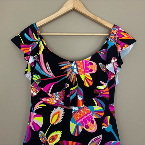{Trina Turk} Luminary Printed Off The Shoulder Ruffle One Piece Swimsuit - NWT - Picture 7 of 14